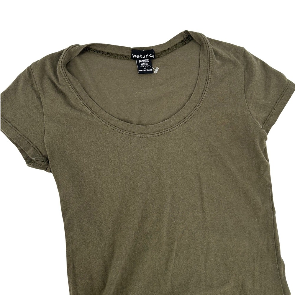 Wet Seal Womens Olive Green Scoop Neck Short Sleeve Basic Tee Shirt Medium